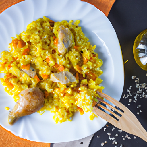 Zapečený kuřecí pilaf s šafránem.