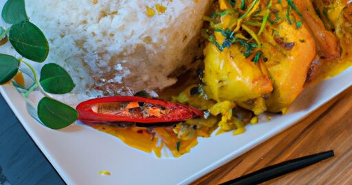 Kuřecí panang curry s rýží.