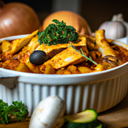 Kuřecí kořeněné ratatouille s bramborami.