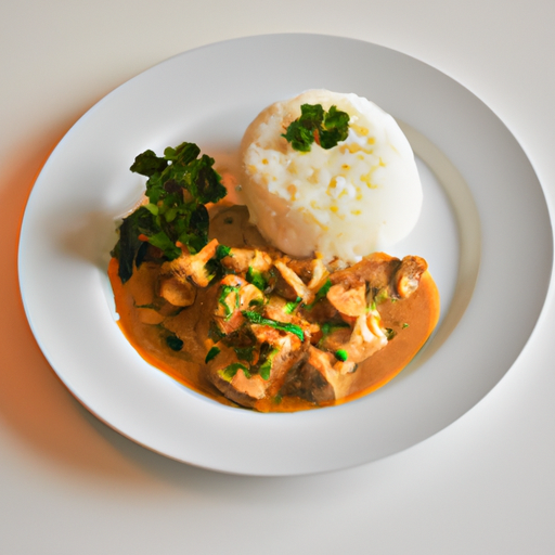 Kuřecí stroganoff s rýží.