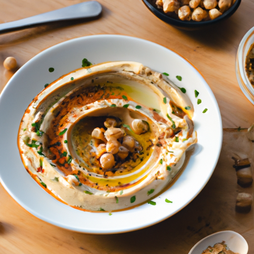 Hummus s hořčicí a bylinkami.