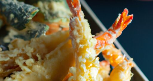 Tempura z krevet s ryží.
