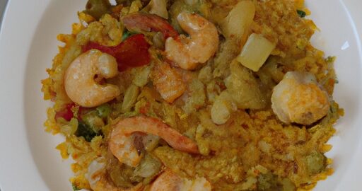 Kuřecí paela s mořskými plody.