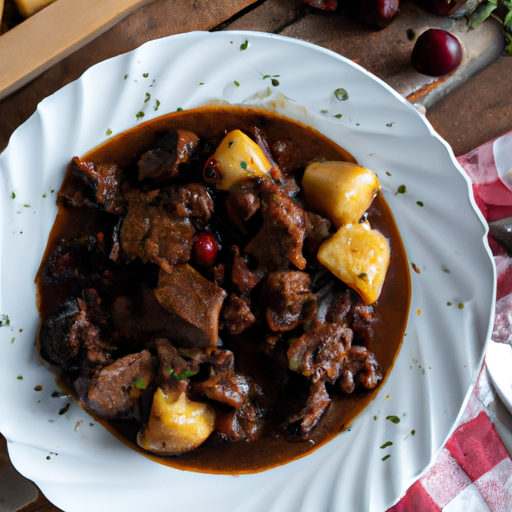 Hovězí Bourguignon s brambory.