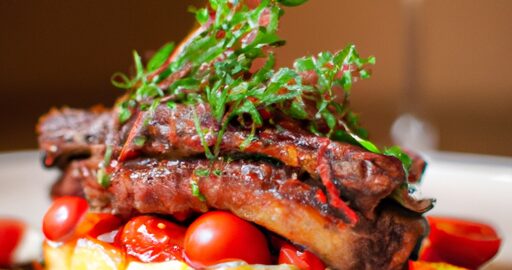 Hovězí steak s brusinkovou omáčkou.