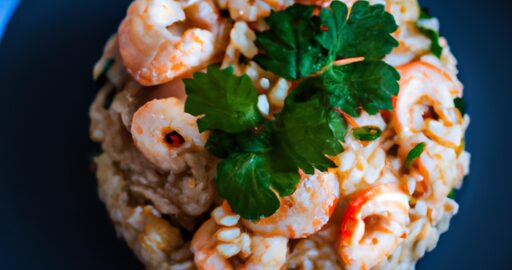 Rizoto s krevetami a rajčaty.