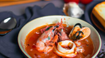 Bouillabaisse s křupavým bagetem.