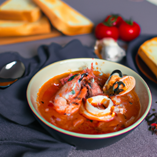 Bouillabaisse s křupavým bagetem.
