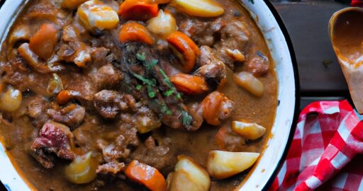 Hovězí Bourguignon s houbami a cibulí