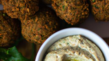 Falafel s hummusem a salátem.