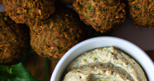 Falafel s hummusem a salátem.