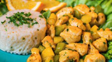 Kuřecí kebab s rýží a zeleninou