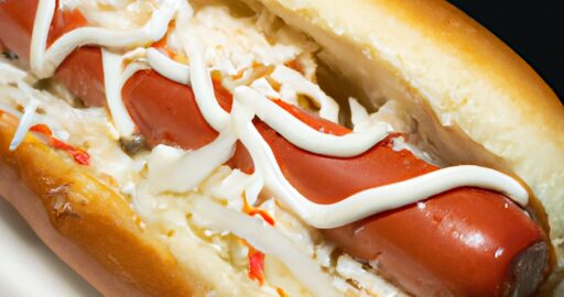 Kuřecí hot dog s coleslaw.