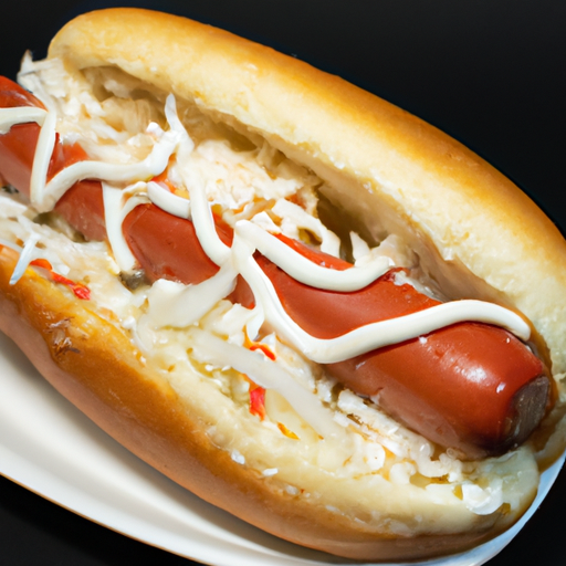 Kuřecí hot dog s coleslaw.