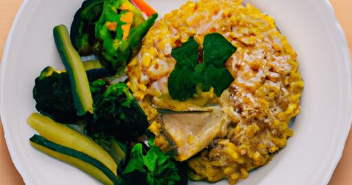 Kuřecí maso s brokolicí a rýží.