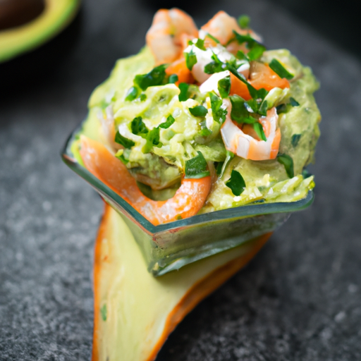 Plněná avokádo s krevetami.