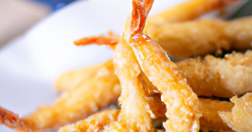 Tempura krevetky s rýží.