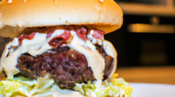 Hamburger s bramborovým salátem a omáčkou