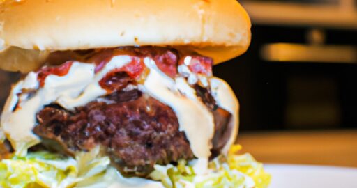 Hamburger s bramborovým salátem a omáčkou