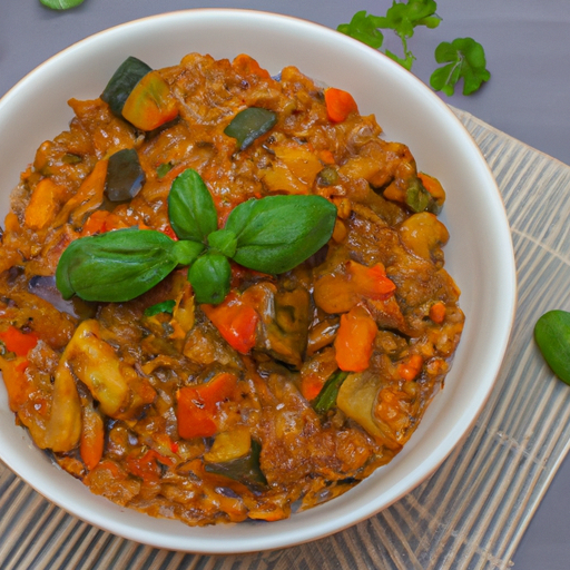 Kuřecí kořeněné ratatouille s rýží.