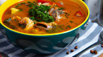 Bouillabaisse se zeleninou a rybami.