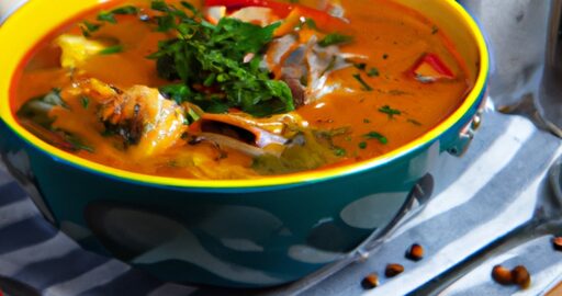 Bouillabaisse se zeleninou a rybami.
