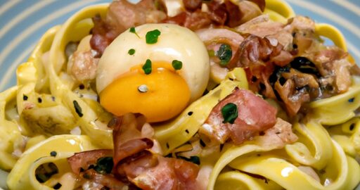 Špagety carbonara s pancettou a vejcem.