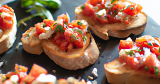 Tomatová bruschetta s bazalkou.
