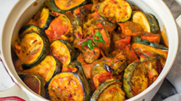 Ratatouille s jehněčím masem a česnekem.