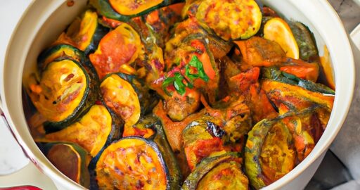 Ratatouille s jehněčím masem a česnekem.