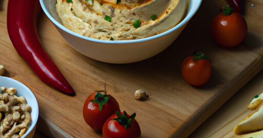 Hummus s pečeným paprikou a piniovými oříšky