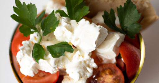 Rajčatový jogurtový salát s chlebem.