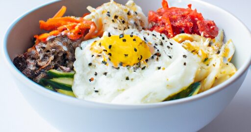 Bibimbap“ – tradiční korejské míchaná rýže.