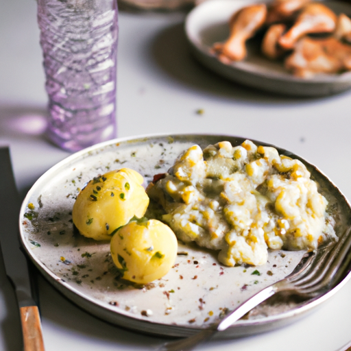 Kuře v kari omáčce s bramborem.