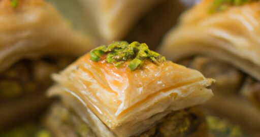 Baklava s čerstvými pistáciemi a medem