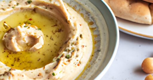 Hummus s chlebem a olivami