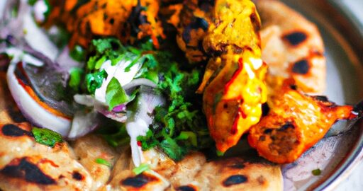 Tandoori kuře s naan chlebem.