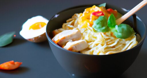 Ramenní polévka s kuřecím masem.