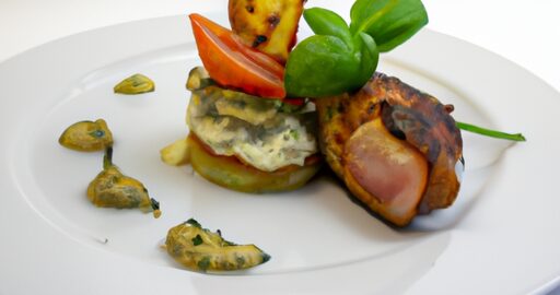 Kuřecí rolády s broskvemi a brynzou.