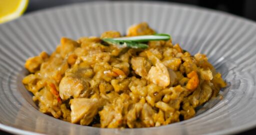 Zapečená lileková rýže s kuřecím.