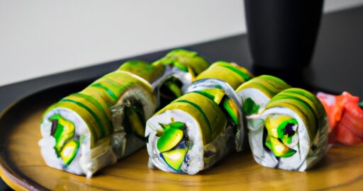 Sushi z lososa avokádem a římskými saláty