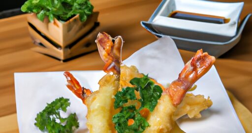 Tempura krevetky s houbovou omáčkou.