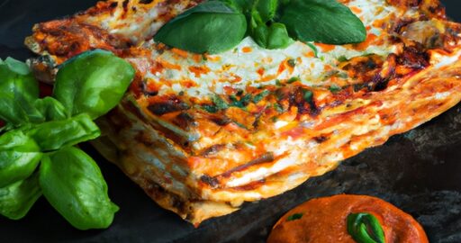 Lasagne s pestem a rajčaty.