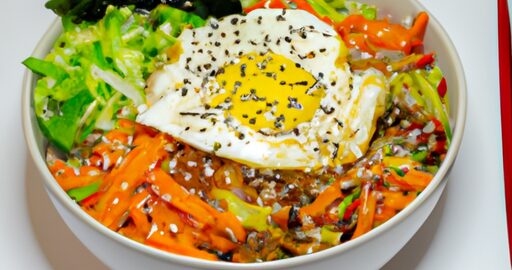 Bibimbap“ – korejská směs rýže a zeleniny.