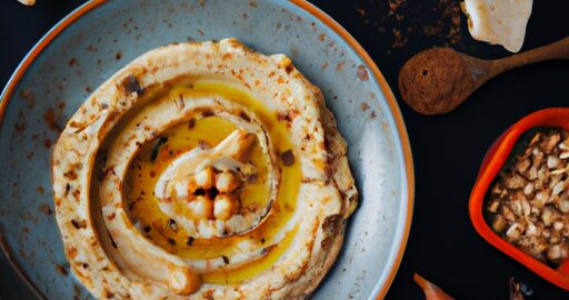 Hummus s tahini omáčkou a piniovými oříšky
