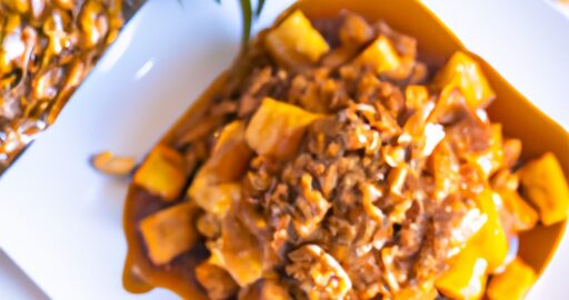 Bůček s ananasem a ryží.