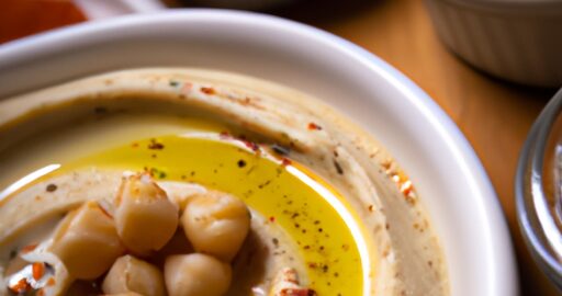 Hummus s olivovým olejem a piniovými semínky