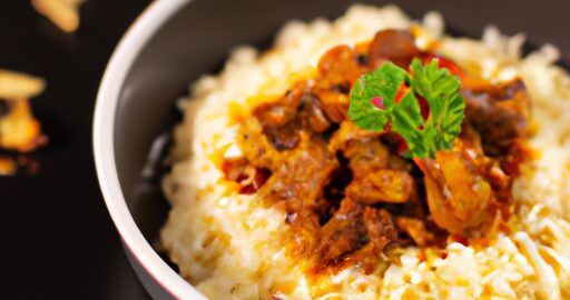 Zapečený beraní maso s rýží.