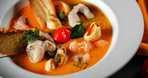Bouillabaisse rybí polévka s crostini.