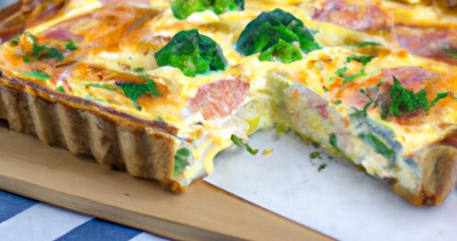 Brokolicový quiche sýrem a rajčaty.